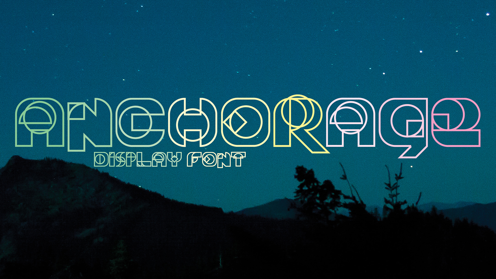 typeface title card, anchorage, set to a night sky