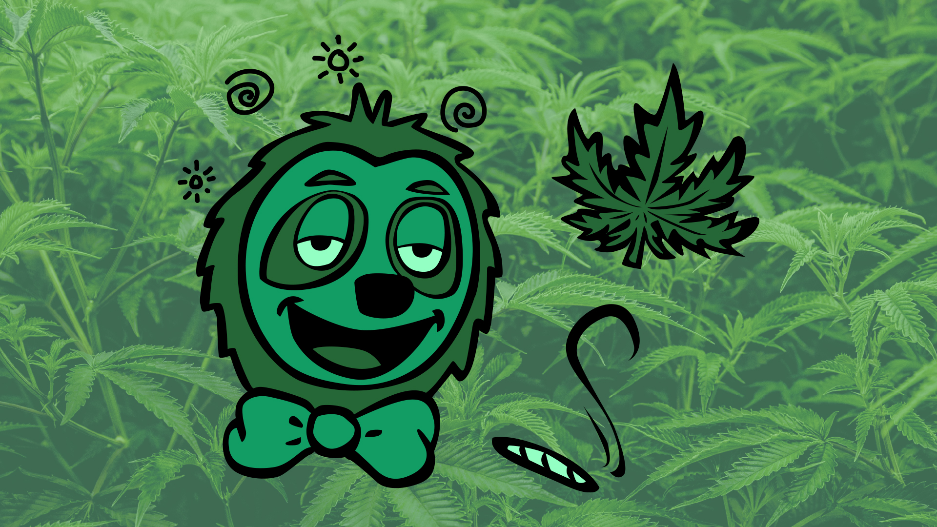 green sloth character with cannabis detail
