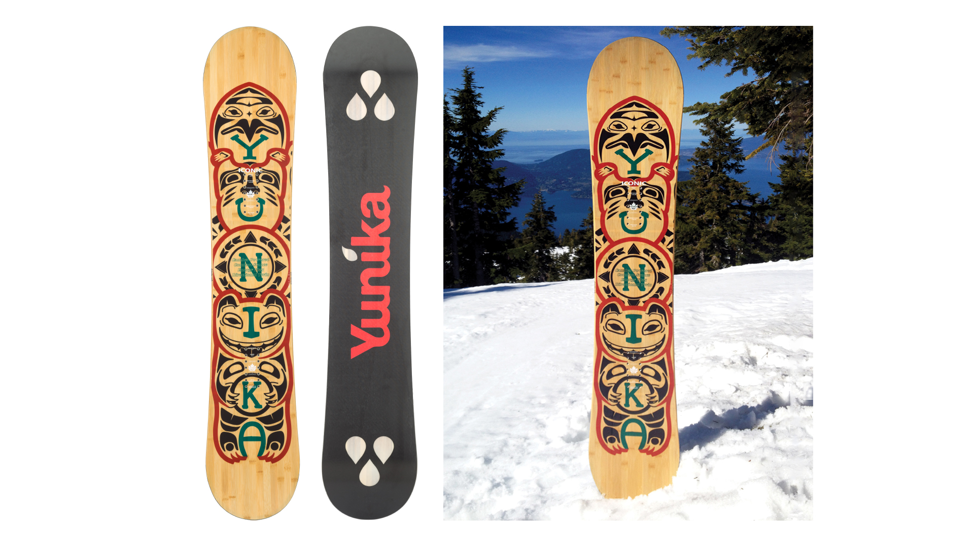 collage of Yunika Iconic product photos, features First Nation Totem design
